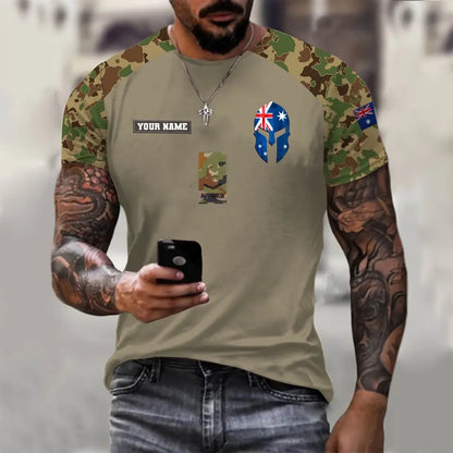 T-shirt personnalisé avec camouflage soldat/vétéran australien avec nom et grade imprimé en 3D - 1110230014