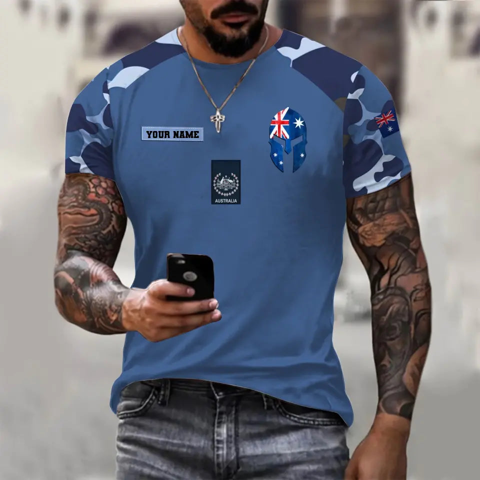 T-shirt personnalisé avec camouflage soldat/vétéran australien avec nom et grade imprimé en 3D - 1110230014