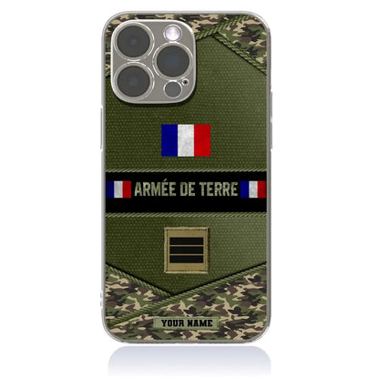 Étui de téléphone personnalisé pour soldat/ancien combattant français avec rang et nom imprimé - 1210230001