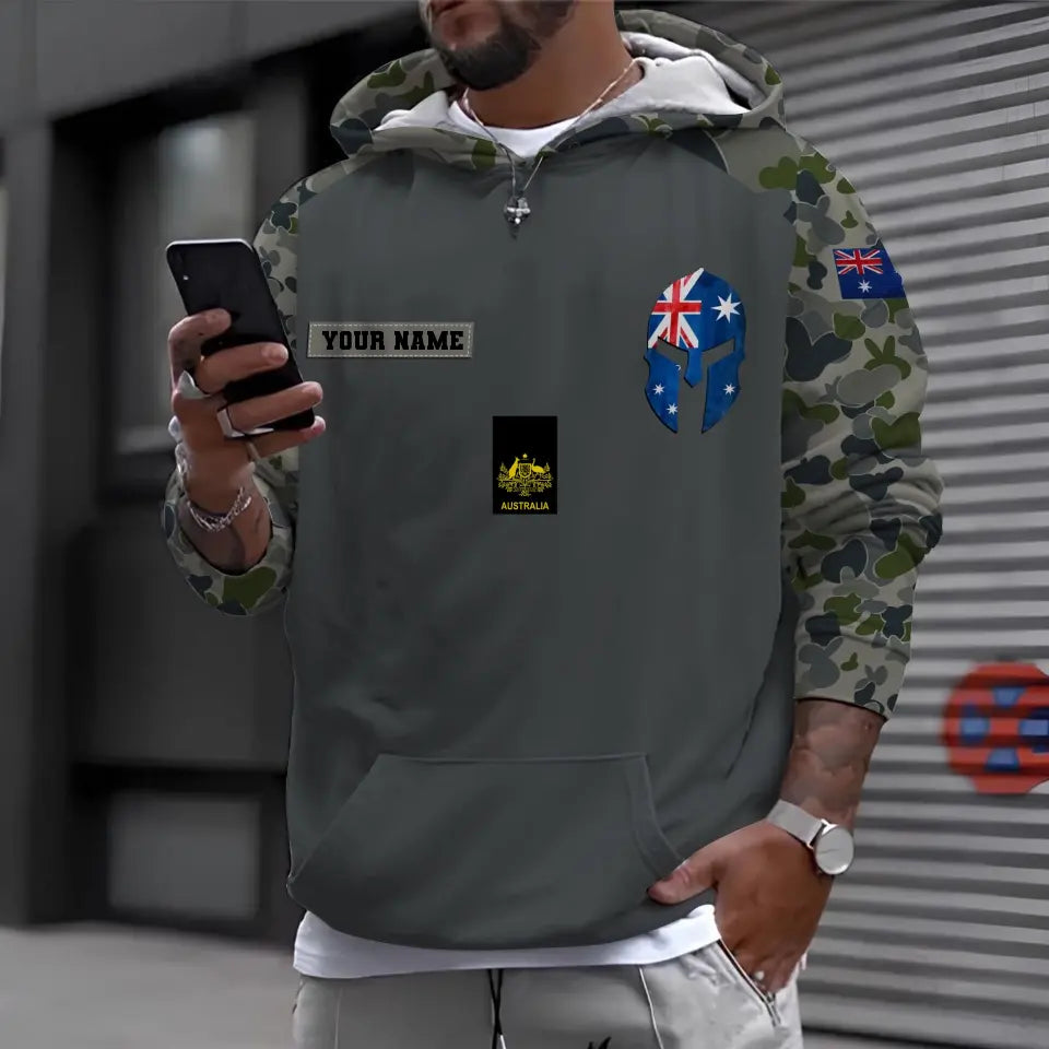 Personalized Australian Soldier/ Veteran Camo With Name And Rank Hoodie 3D Printed - 1696982404