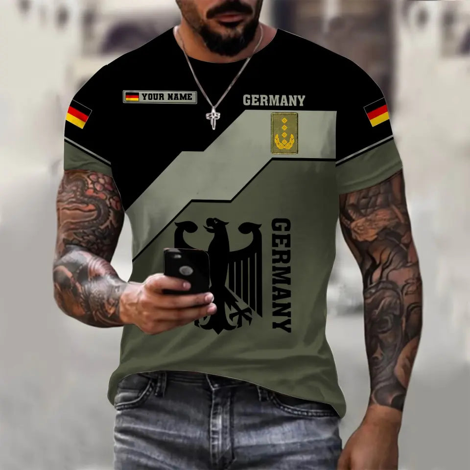 Personalisiertes T-Shirt mit Camouflage-Muster für deutsche Soldaten/Veteranen mit Namen und Rang, 3D-Druck – 0310230002