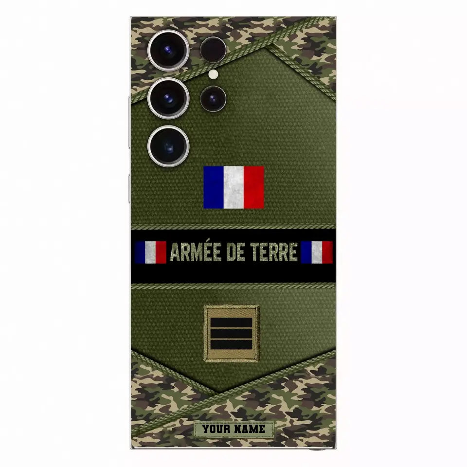 Étui de téléphone personnalisé pour soldat/ancien combattant français avec rang et nom imprimé - 1210230001