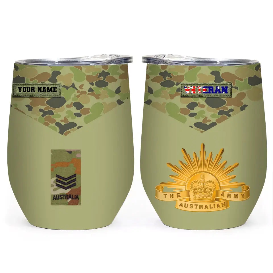 Personalisierter australischer Veteran/Soldat mit Rang und Namen, Camouflage-Becher, komplett bedruckt – 0302240008