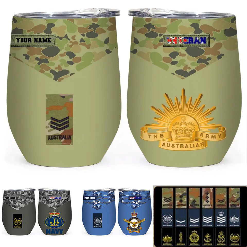 Verre personnalisé avec motif camouflage pour vétéran/soldat australien, avec rang et nom, imprimé sur toute la surface - 0302240008