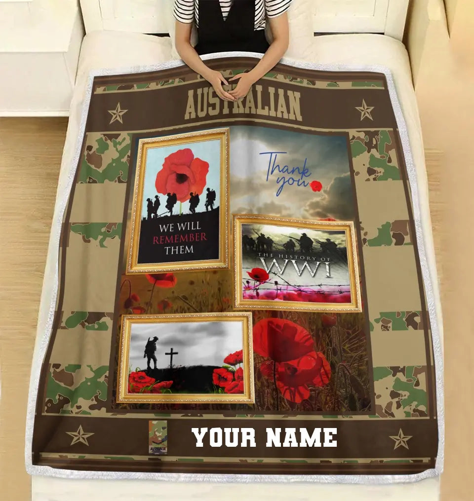 Personalisierte Fleecedecke mit Camouflage-Muster für australische Soldaten/Veteranen mit Namen und Rang, 3D-Druck – 1310230001