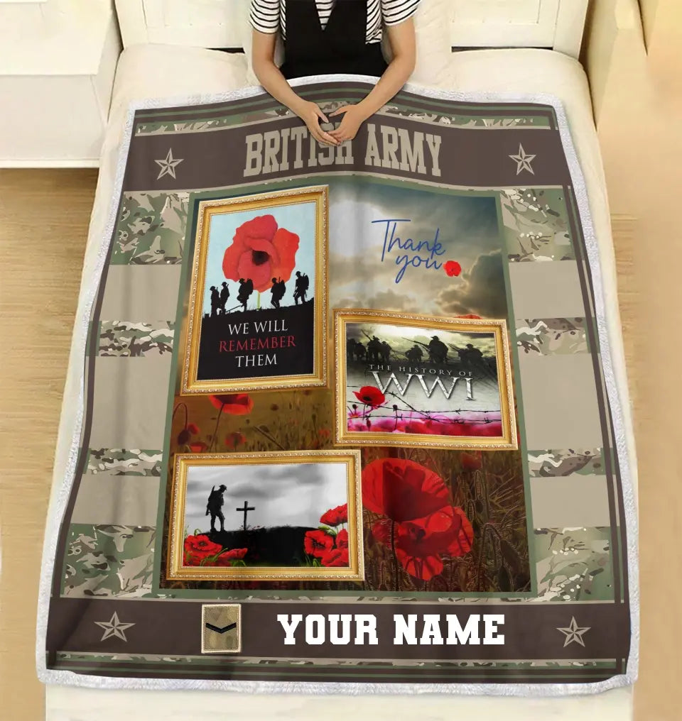 Personalized British Soldier/ Veteran Camo With Name And Rank Fleece Blanket 3D Printed - 1310230001