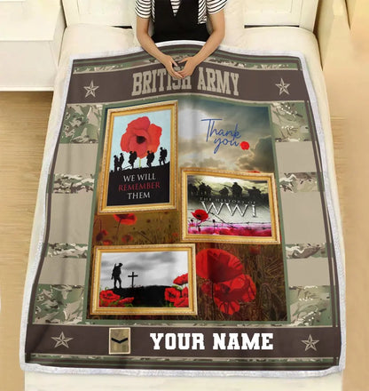 Personalized British Soldier/ Veteran Camo With Name And Rank Fleece Blanket 3D Printed - 1310230001