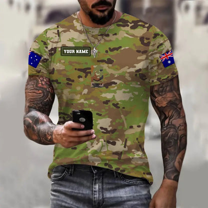 T-shirt personnalisé avec camouflage soldat/vétéran australien avec nom et grade imprimé en 3D - 1110230013