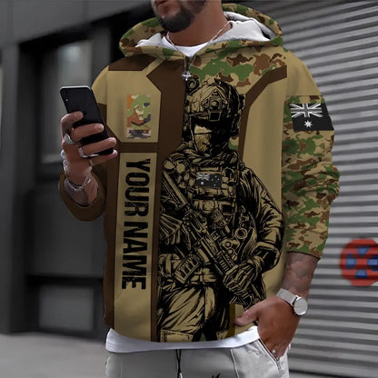 Sweat à capuche personnalisé avec camouflage soldat/vétéran australien avec nom et grade imprimé en 3D - 16963776