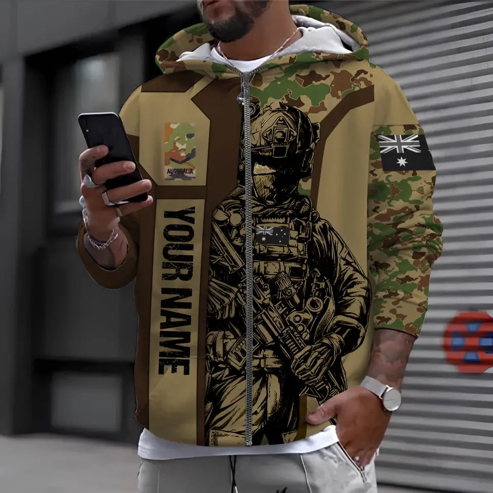 Sweat à capuche personnalisé avec camouflage soldat/vétéran australien avec nom et grade imprimé en 3D - 16963776