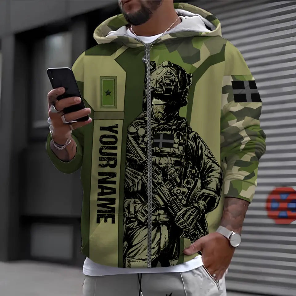 Sweat à capuche personnalisé avec camouflage soldat/vétéran suédois avec nom et grade imprimé en 3D - 16963776