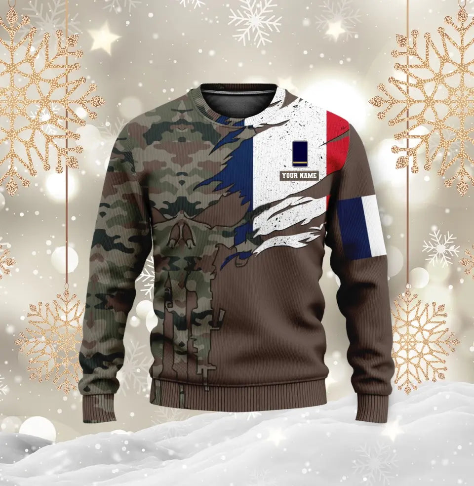 Personalisierter Kapuzenpullover mit Camouflage-Muster für französische Soldaten/Veteranen mit Namen und Rang, 3D-Druck – 0310230001