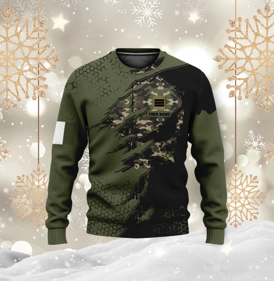 Personalisierter Kapuzenpullover mit Camouflage-Muster für französische Soldaten/Veteranen mit Namen und Rang, 3D-Druck – 0310230009