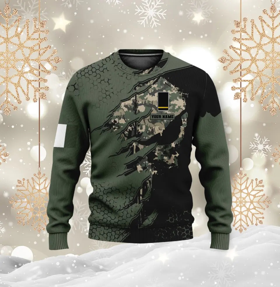 Sweat à capuche personnalisé avec camouflage soldat/vétéran de la France avec nom et grade imprimé en 3D - 0310230009