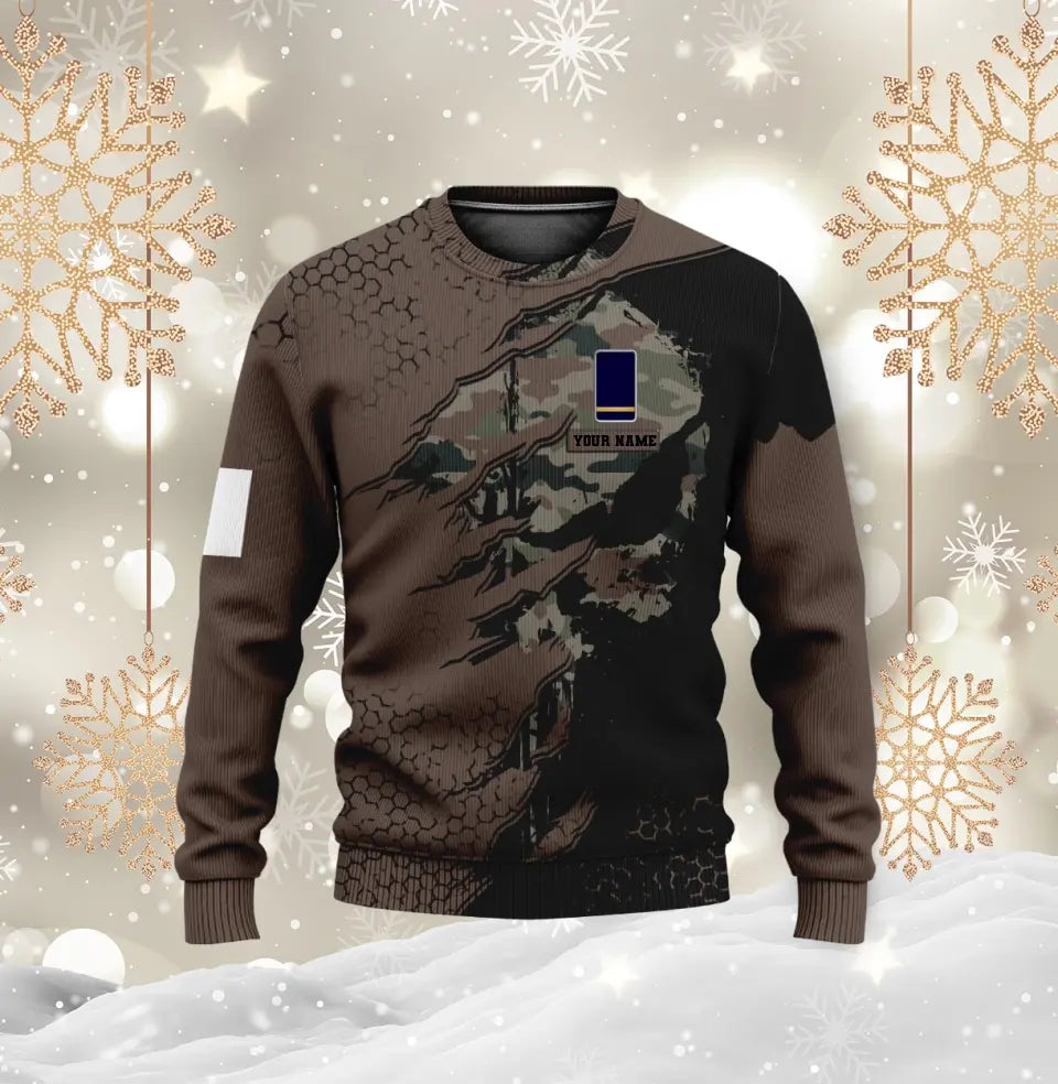 Personalisierter Kapuzenpullover mit Camouflage-Muster für französische Soldaten/Veteranen mit Namen und Rang, 3D-Druck – 0310230009