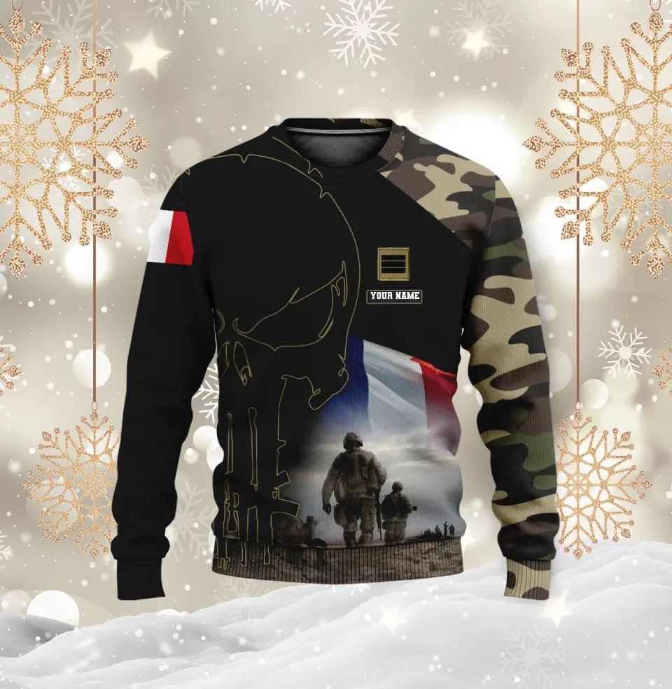 Personalisierter Kapuzenpullover mit Camouflage-Muster für französische Soldaten/Veteranen mit Namen und Rang, 3D-Druck – 0310230006