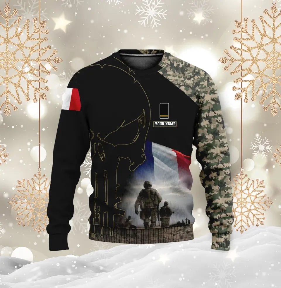 Personalisierter Kapuzenpullover mit Camouflage-Muster für französische Soldaten/Veteranen mit Namen und Rang, 3D-Druck – 0310230006