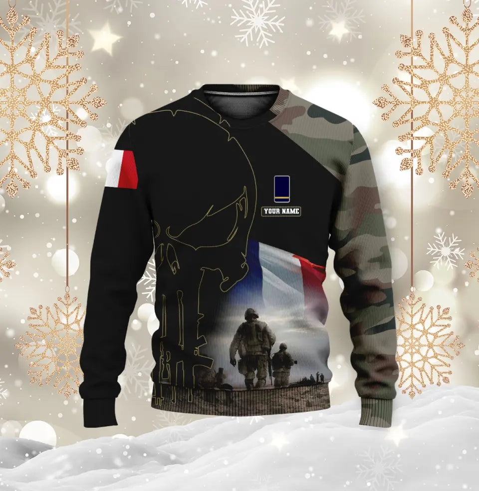 Personalisierter Kapuzenpullover mit Camouflage-Muster für französische Soldaten/Veteranen mit Namen und Rang, 3D-Druck – 0310230006