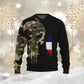 Sweat à capuche personnalisé avec camouflage soldat/vétéran de la France avec nom et grade imprimé en 3D - 0310230008