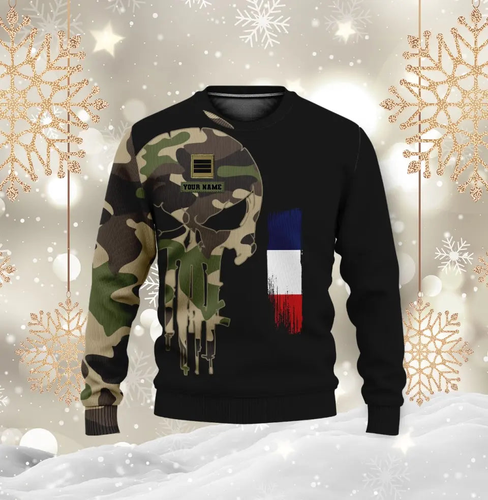 Sweat à capuche personnalisé avec camouflage soldat/vétéran de la France avec nom et grade imprimé en 3D - 0310230008