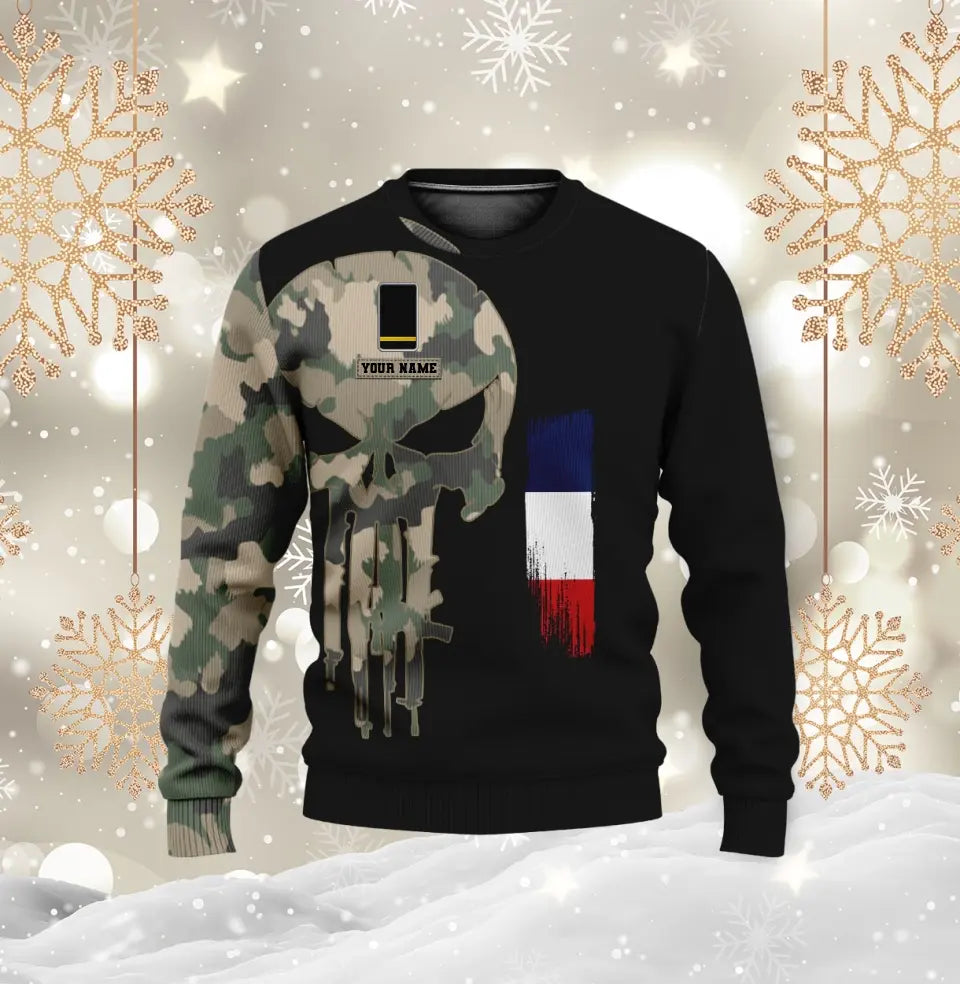 Personalisierter Kapuzenpullover mit Camouflage-Muster für französische Soldaten/Veteranen mit Namen und Rang, 3D-Druck – 0310230008