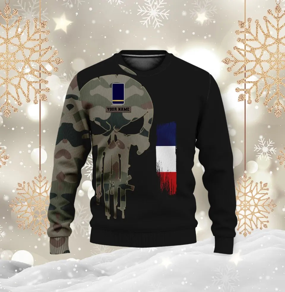 Personalisierter Kapuzenpullover mit Camouflage-Muster für französische Soldaten/Veteranen mit Namen und Rang, 3D-Druck – 0310230008