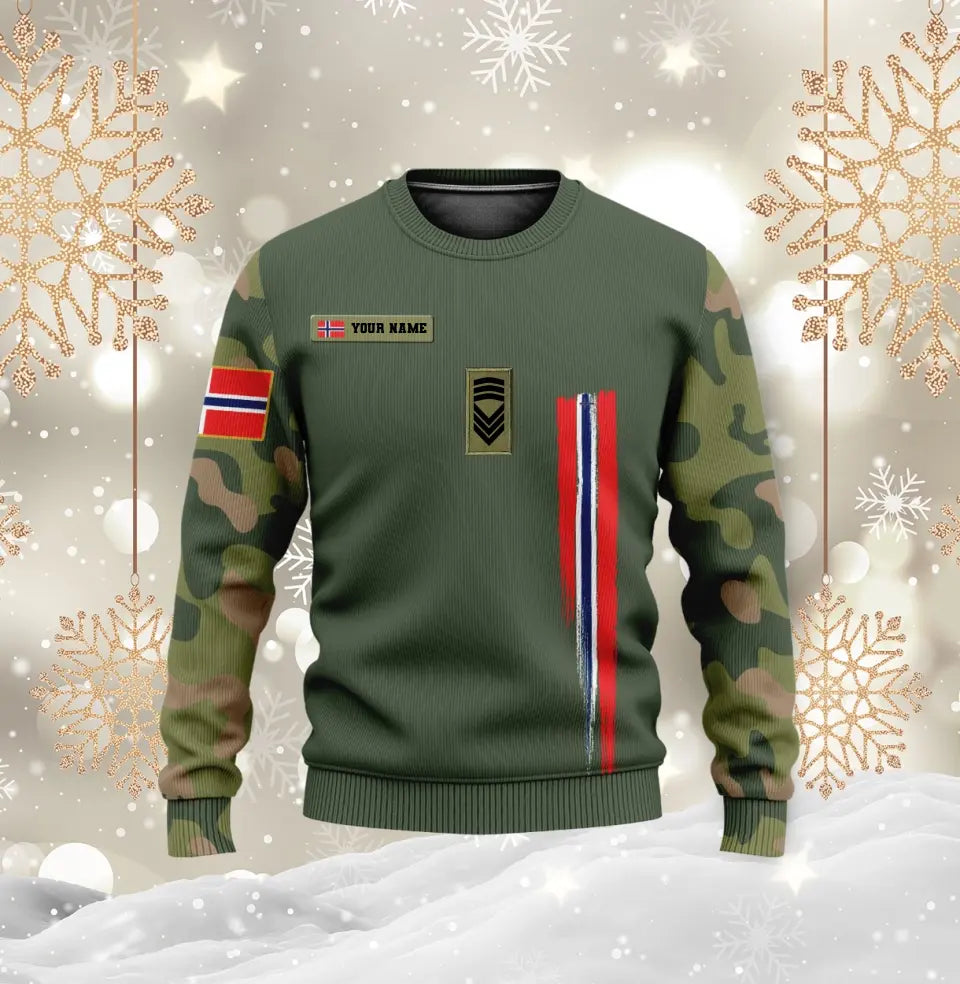 Personalisierter Kapuzenpullover mit Camouflage-Muster für norwegische Soldaten/Veteranen mit Namen und Rang – 0310230001