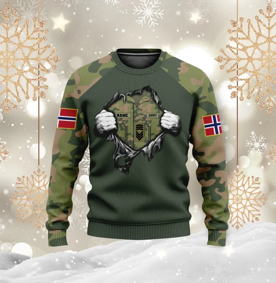 Personalisierter Kapuzenpullover mit Camouflage-Muster für norwegische Soldaten/Veteranen mit Namen und Rang – 0310230003