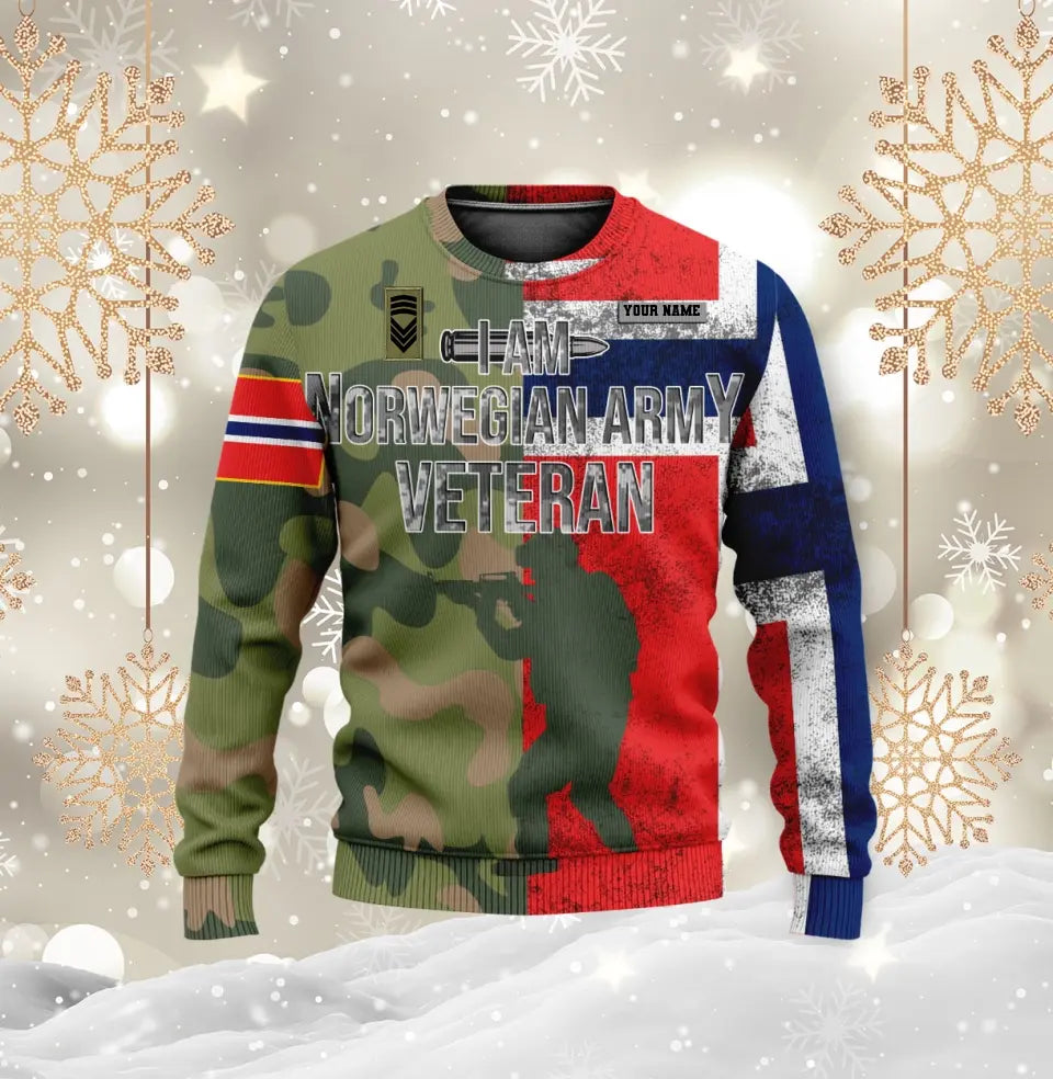 Personalisierter Kapuzenpullover mit Camouflage-Muster für norwegische Soldaten/Veteranen mit Namen und Rang – 0310230006