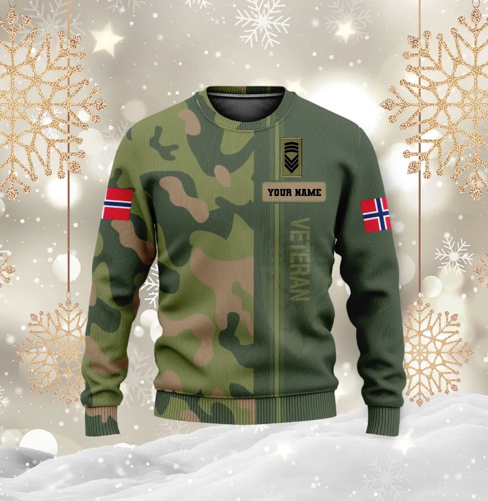 Personalisierter Kapuzenpullover mit Camouflage-Muster für norwegische Soldaten/Veteranen mit Namen und Rang – 0310230008