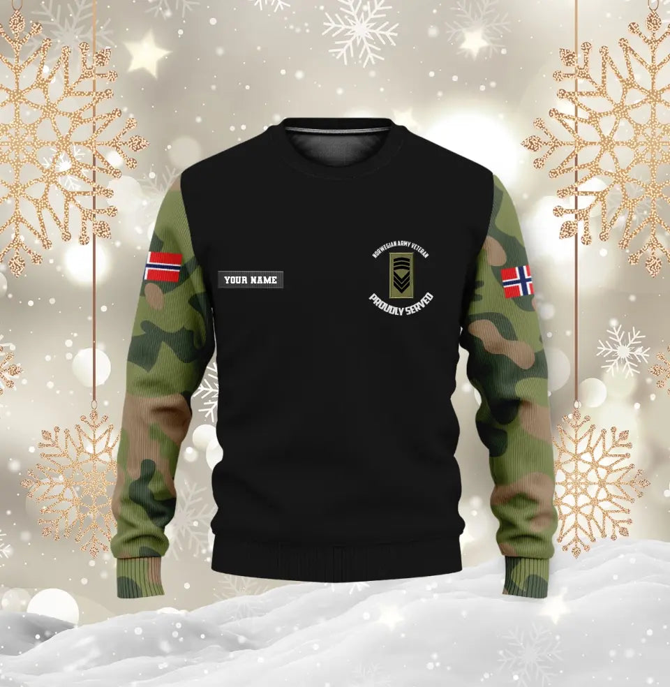 Personalisierter Kapuzenpullover mit Camouflage-Muster für norwegische Soldaten/Veteranen mit Namen und Rang – 0310230009