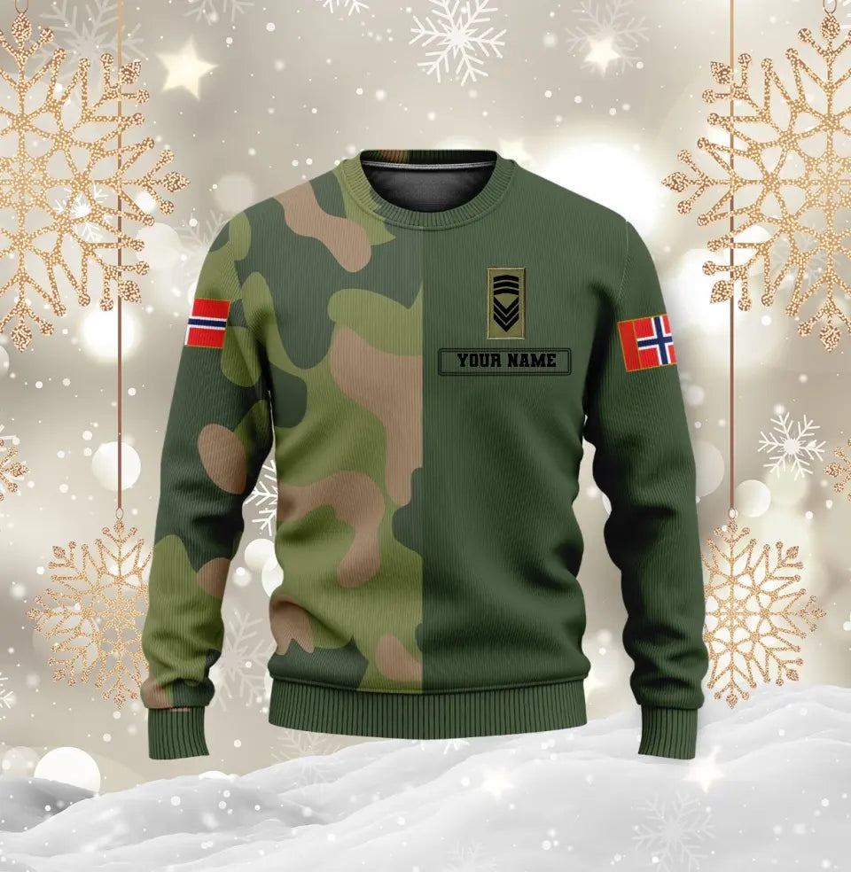 Personalisierter Kapuzenpullover mit Camouflage-Muster für norwegische Soldaten/Veteranen mit Namen und Rang – 0310230010