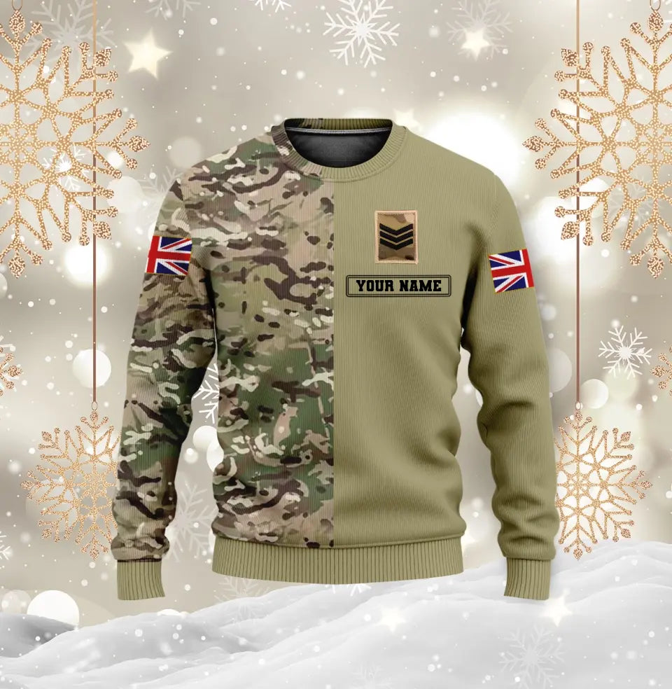 Sweat à capuche personnalisé avec camouflage soldat/vétéran britannique avec nom et grade imprimé en 3D - 0410230009