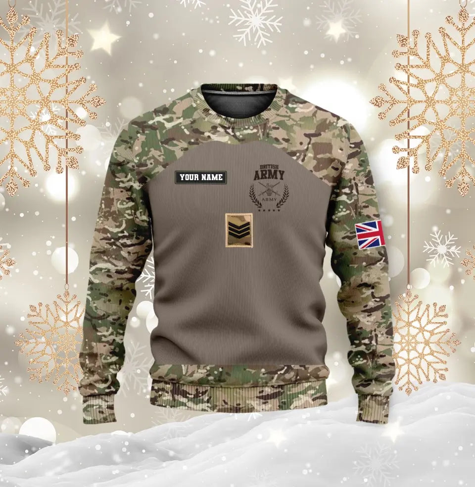 Sweat à capuche personnalisé avec camouflage soldat/vétéran britannique avec nom et grade imprimé en 3D - 0410230008