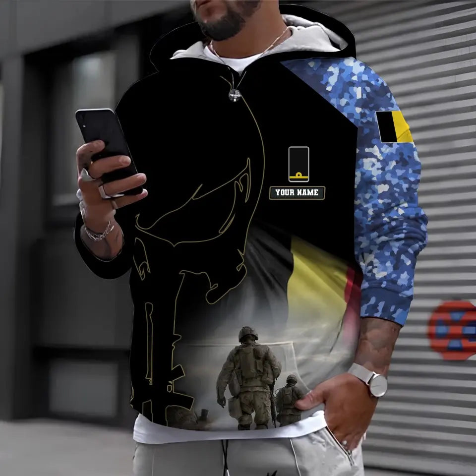 Sweat à capuche personnalisé avec camouflage soldat/vétéran belge avec nom et grade imprimé en 3D - 16976736