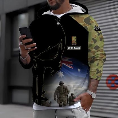 Sweat à capuche personnalisé avec camouflage soldat/vétéran australien avec nom et grade imprimé en 3D - 16976736