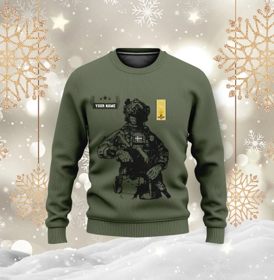 Personalisierter Kapuzenpullover mit 3D-Druck für schwedische Soldaten/Veteranen im Camouflage-Muster mit Namen und Rang – 16957728