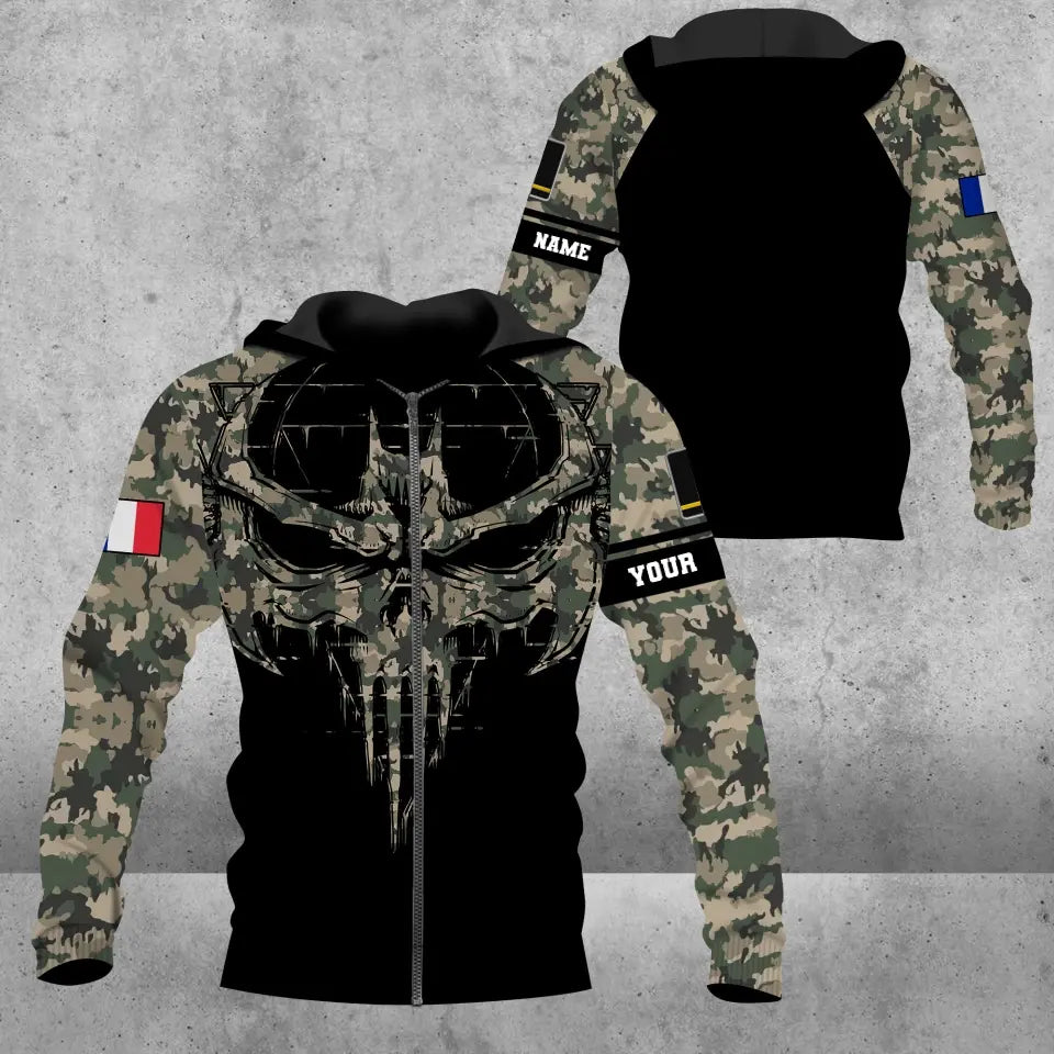 Personalized France Soldier/ Veteran Camo With Name And Rank Hoodie 3D Printed -  16977600