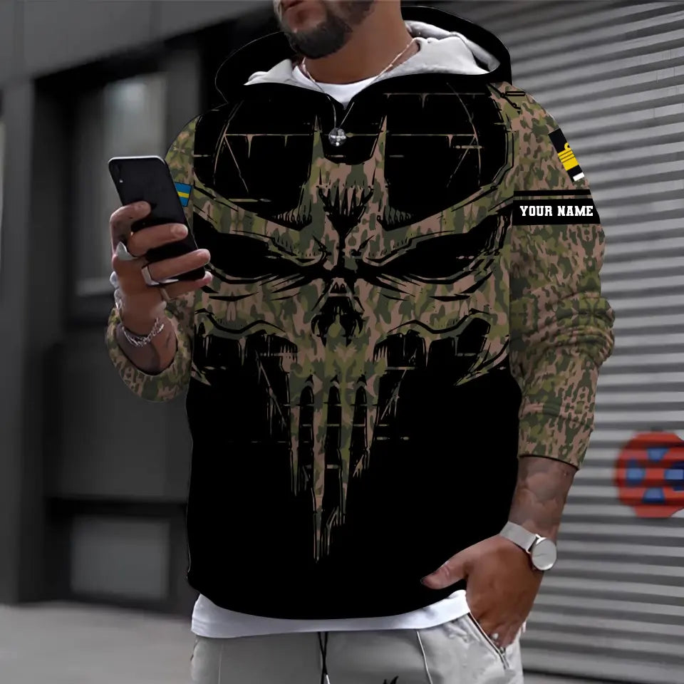 Sweat à capuche personnalisé avec camouflage soldat/vétéran suédois avec nom et grade imprimé en 3D - 16977600