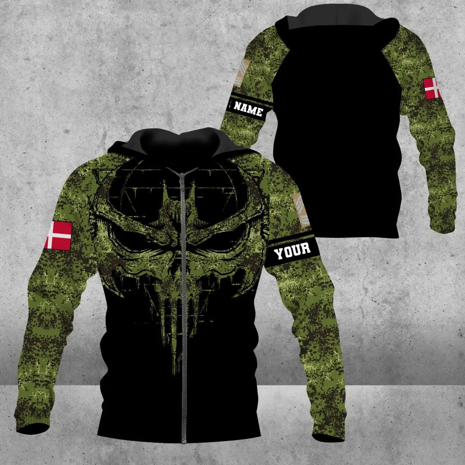 Sweat à capuche personnalisé avec camouflage soldat/vétéran du Danemark avec nom et grade - 16977600