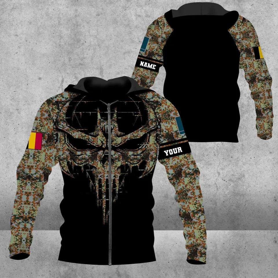 Personalisierter Kapuzenpullover mit 3D-Druck für belgische Soldaten/Veteranen im Camouflage-Muster mit Namen und Rang – 16977600