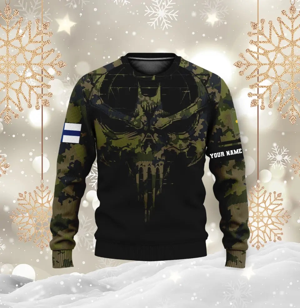 Personalisierter Kapuzenpullover mit 3D-Druck für finnische Soldaten/Veteranen im Camouflage-Muster mit Namen und Rang – 16977600