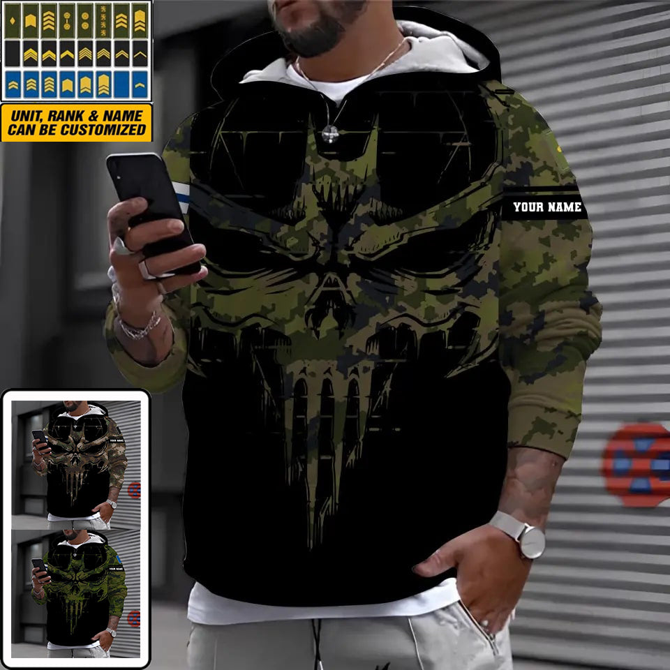 Personalisierter Kapuzenpullover mit 3D-Druck für finnische Soldaten/Veteranen im Camouflage-Muster mit Namen und Rang – 16977600