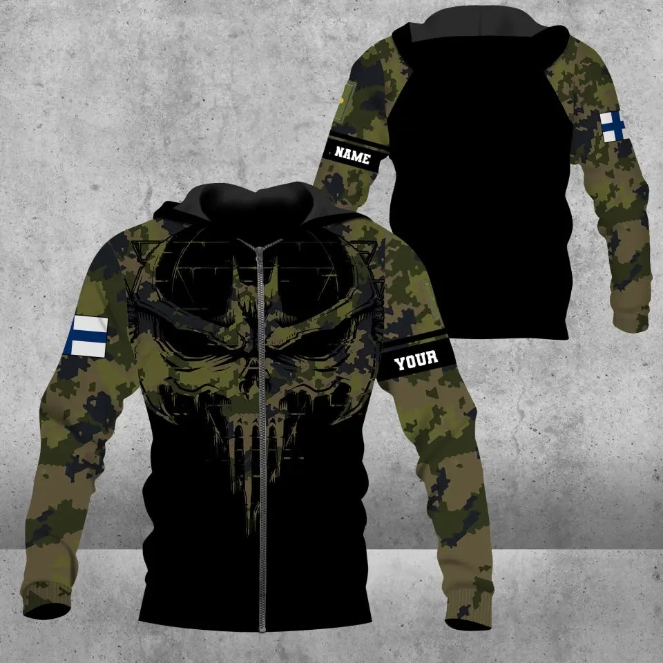 Sweat à capuche personnalisé avec camouflage soldat/vétéran finlandais avec nom et grade imprimé en 3D - 16977600