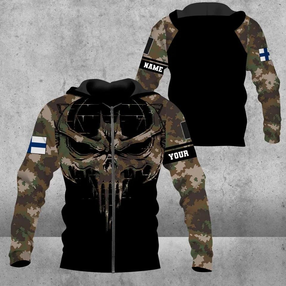 Personalisierter Kapuzenpullover mit 3D-Druck für finnische Soldaten/Veteranen im Camouflage-Muster mit Namen und Rang – 16977600