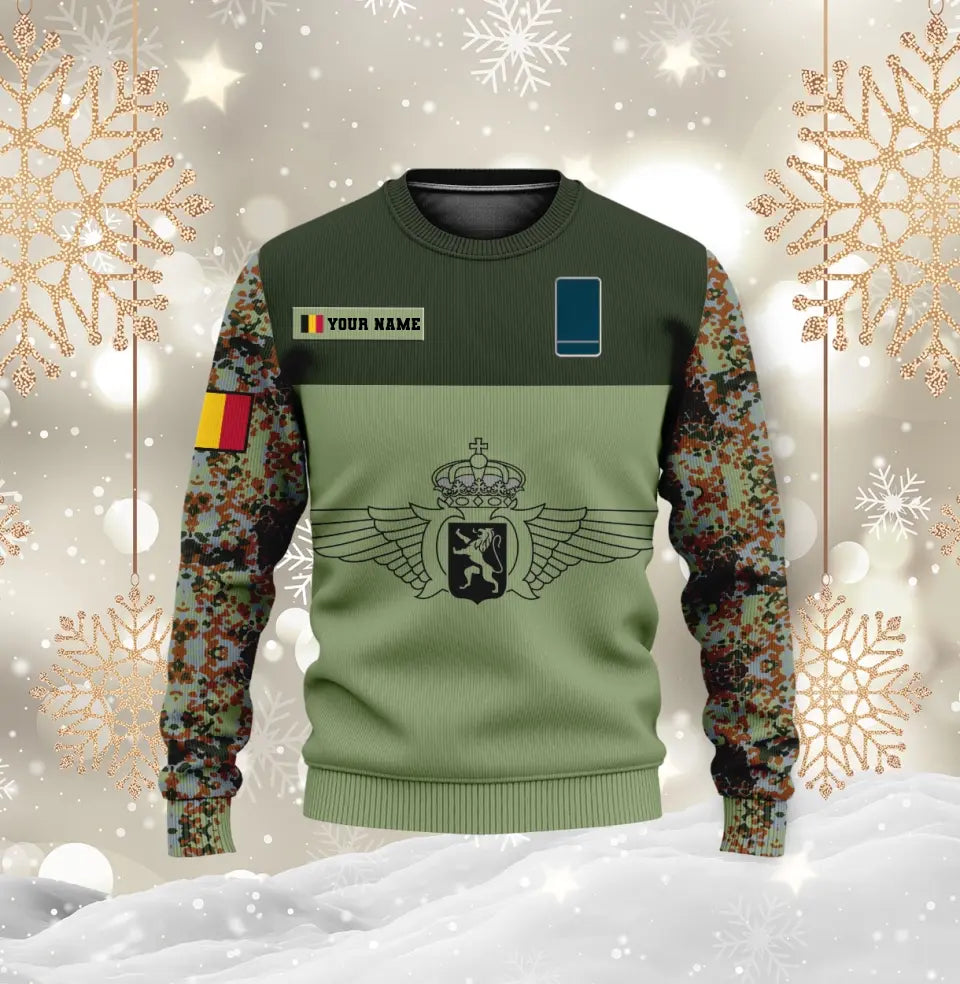 Personalisierter Kapuzenpullover mit 3D-Druck für belgische Soldaten/Veteranen im Camouflage-Muster mit Namen und Rang – 16966368