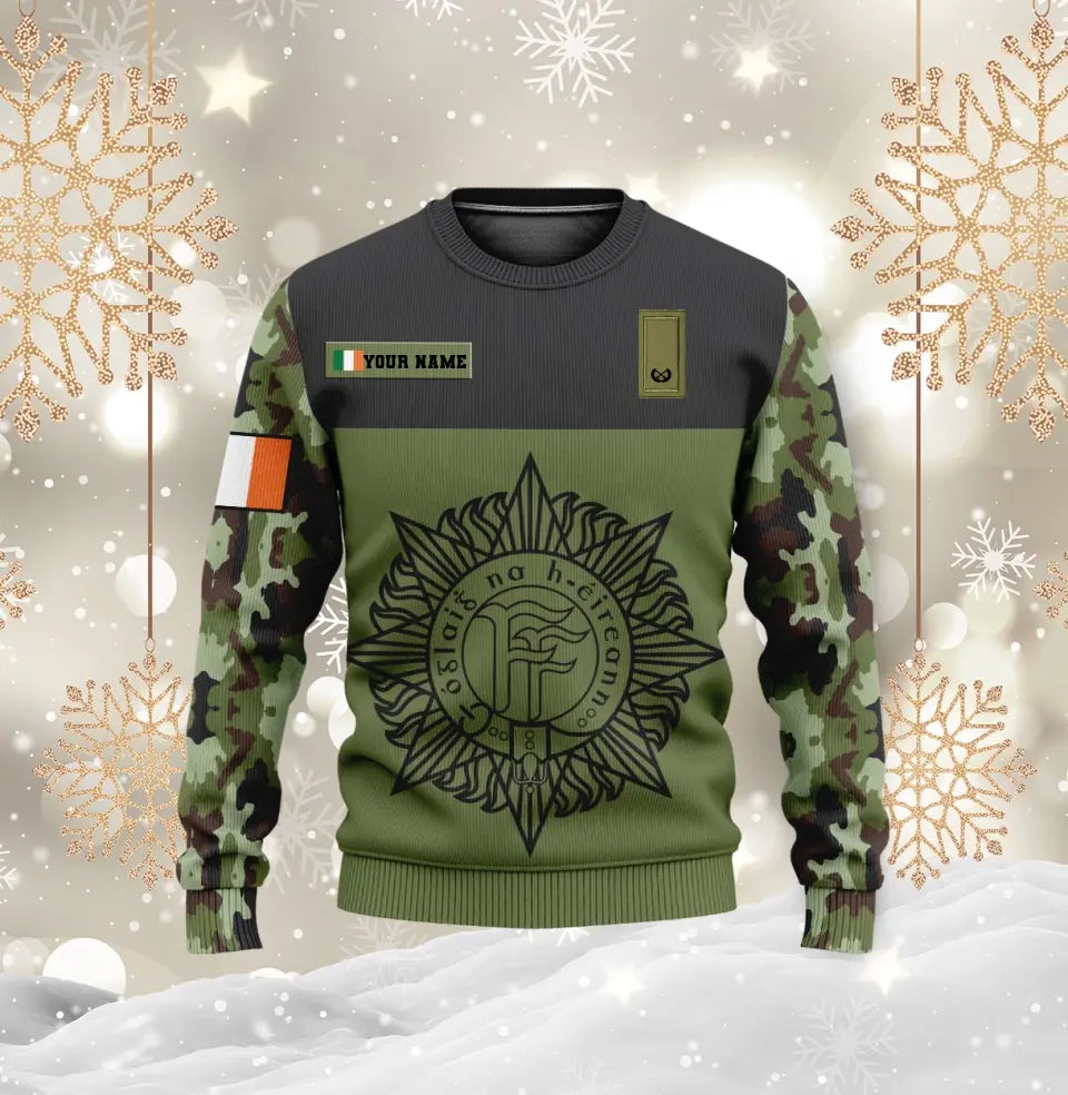 Sweat à capuche personnalisé avec camouflage soldat/vétéran irlandais avec nom et grade imprimé en 3D - 16966368