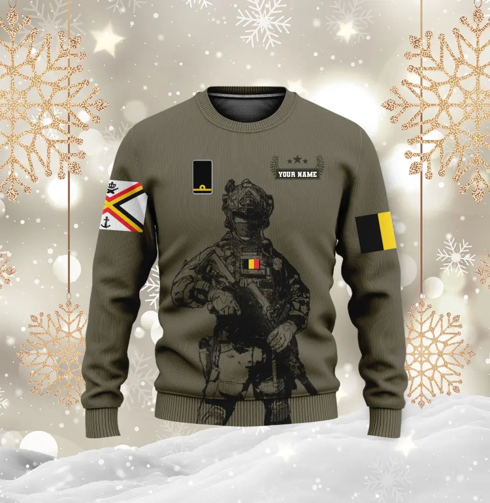 Personalisierter Kapuzenpullover mit 3D-Druck für belgische Soldaten/Veteranen im Camouflage-Muster mit Namen und Rang – 16968096