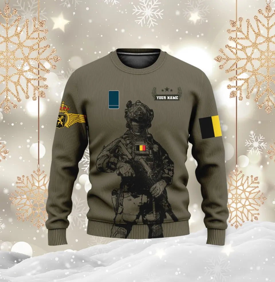 Sweat à capuche personnalisé avec camouflage soldat/vétéran belge avec nom et grade imprimé en 3D - 16968096