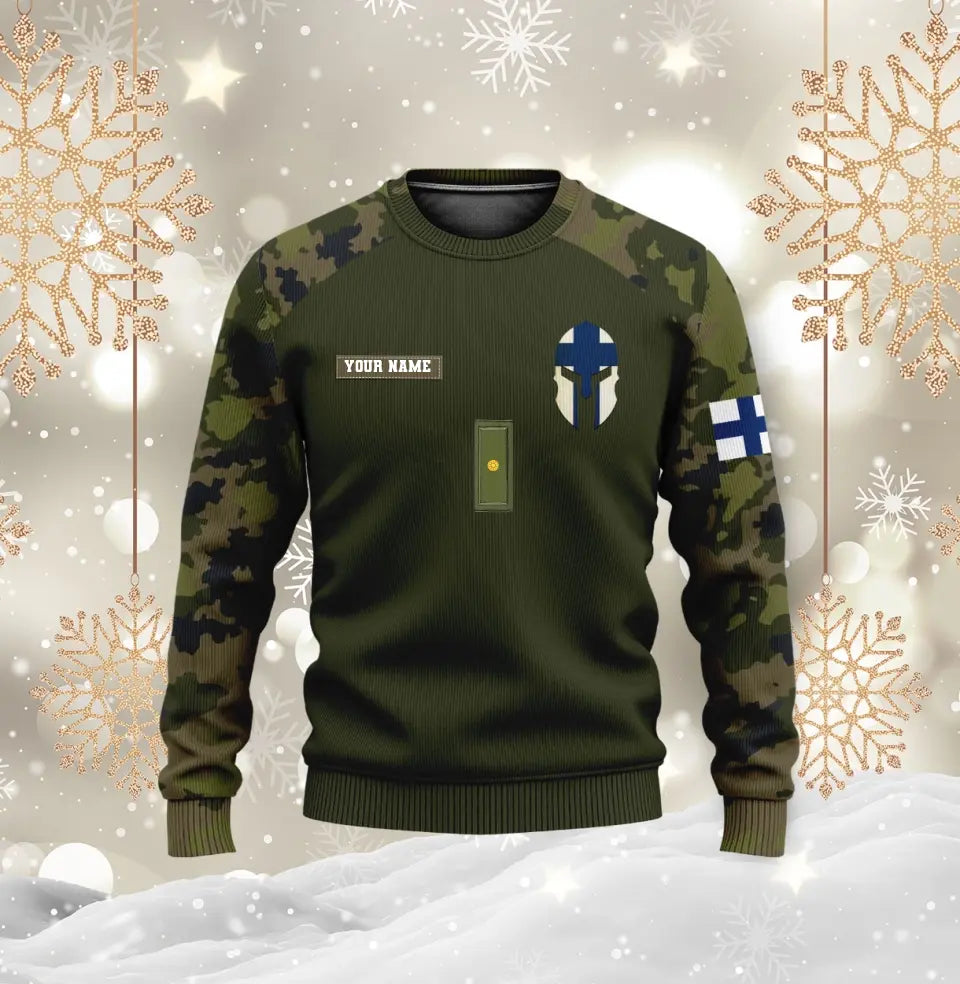 Personalisierter Kapuzenpullover mit 3D-Druck für finnische Soldaten/Veteranen im Camouflage-Muster mit Namen und Rang – 16968960